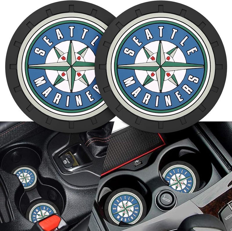 Kaleduo 2PCS Car Cup Holder Coaster,Auto Cup Holder Insert Coaster for Seatle Mariners Baseball Fans, Non-Slip Car Drink Holder Mat, Interior Accessories, Seatle Mariners - Image 1